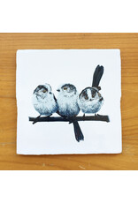 LoveMyrte Tegeltje - Langstaartmees 3 vogels - 13x13 cm