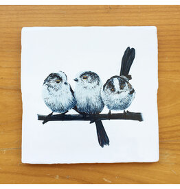 LoveMyrte Tegeltje - Langstaartmees 3 vogels - 13x13 cm