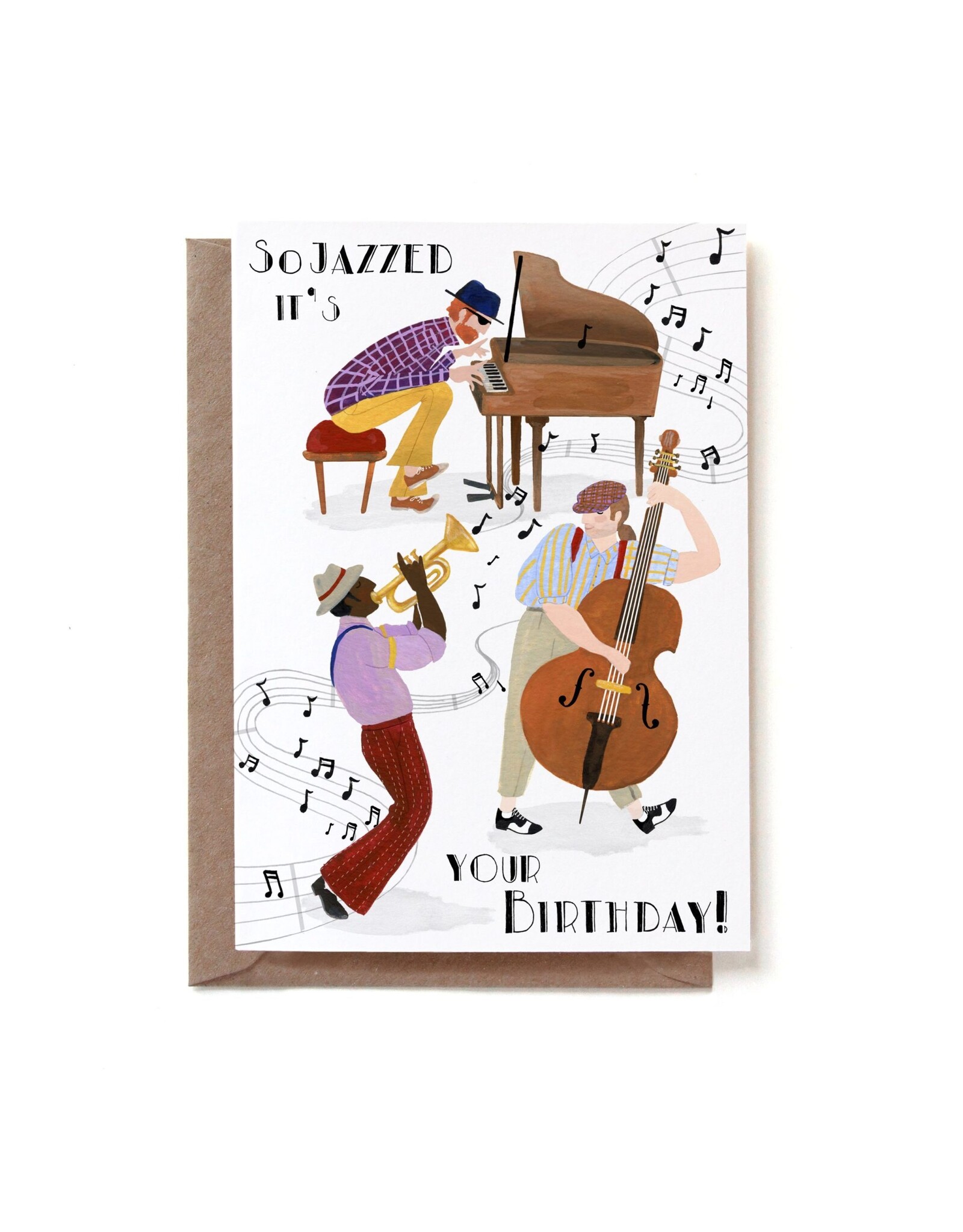 Reddish Design Wenskaart - Jazz Trio - Dubbele kaart + Envelope - 10 x 15cm