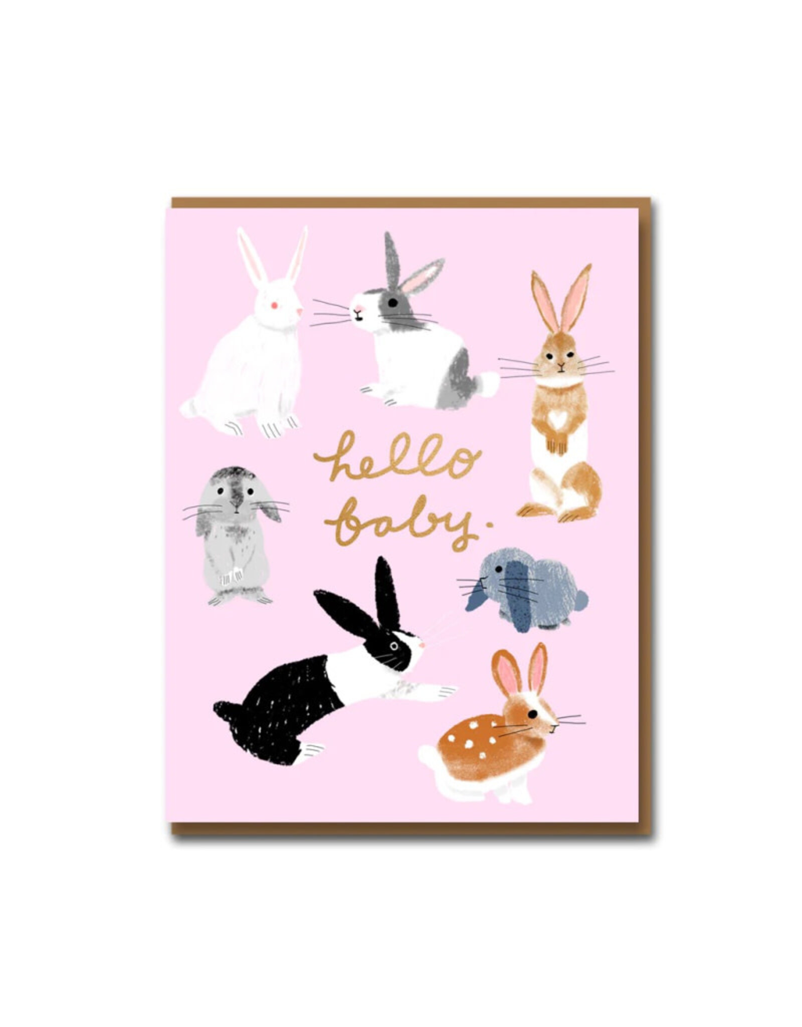 Carolyn Suzuki Goods Wenskaart - Bunny, Hello Baby - Dubbele kaart en Envelop