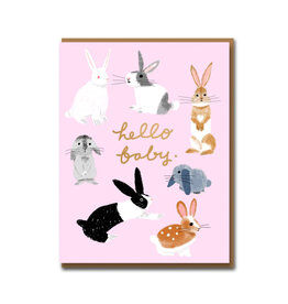 Carolyn Suzuki Goods Wenskaart - Bunny, Hello Baby - Dubbele kaart en Envelop