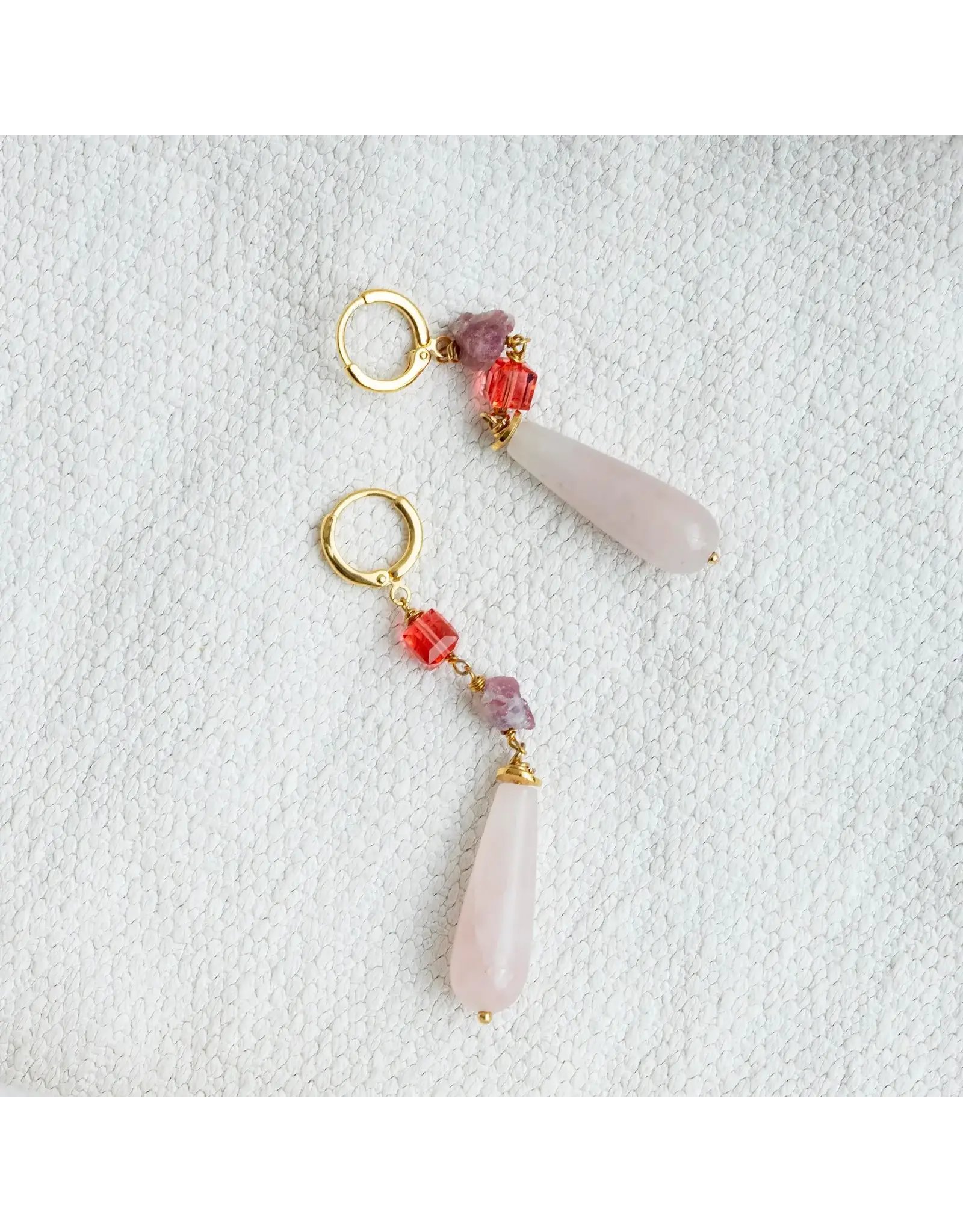 Murielle Perrotti Oorbel MP - Macha - Kristal, Toermalijn en Kwarts - Goud Roze - Sym