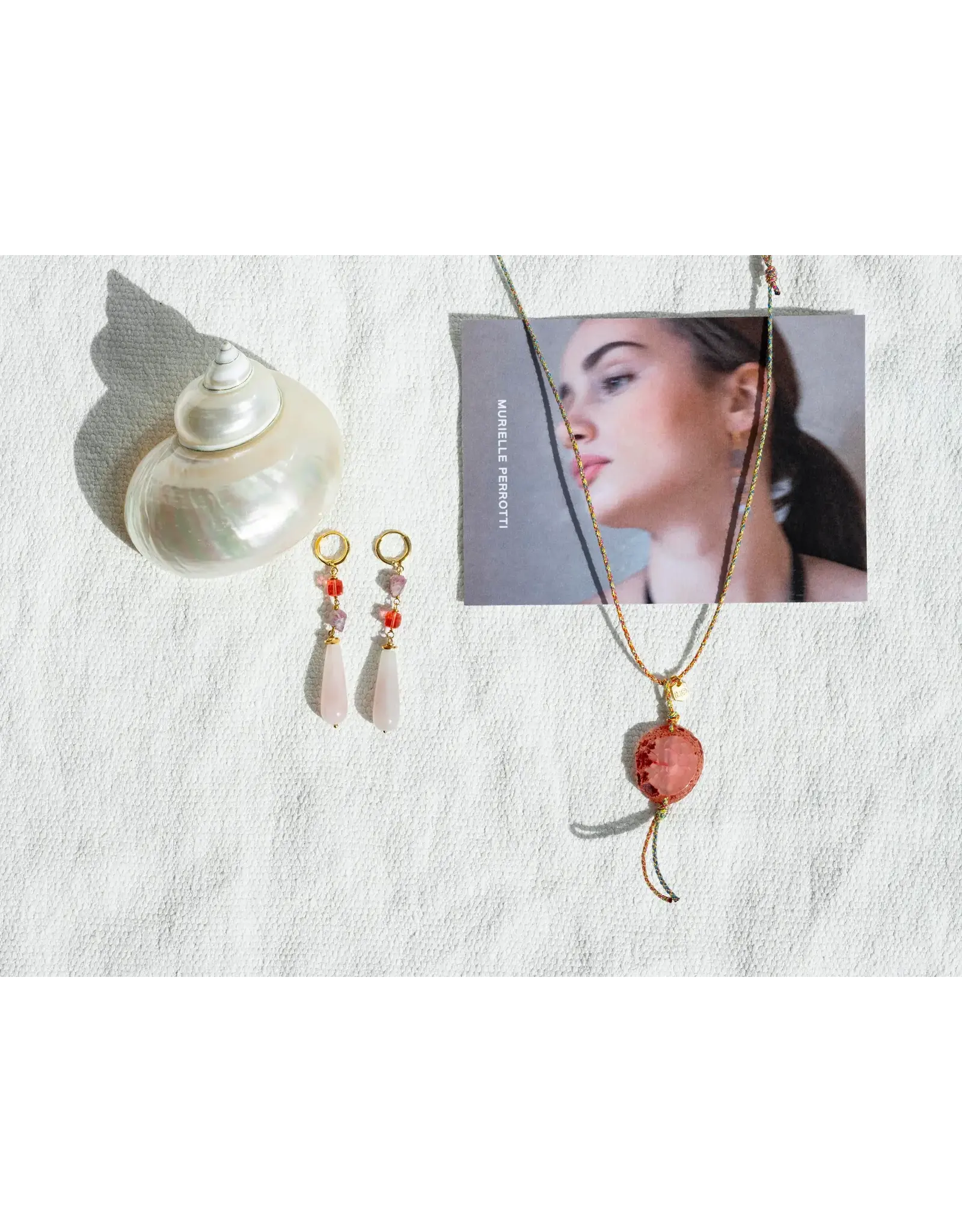 Murielle Perrotti Oorbel MP - Macha - Kristal, Toermalijn en Kwarts - Goud Roze - Sym