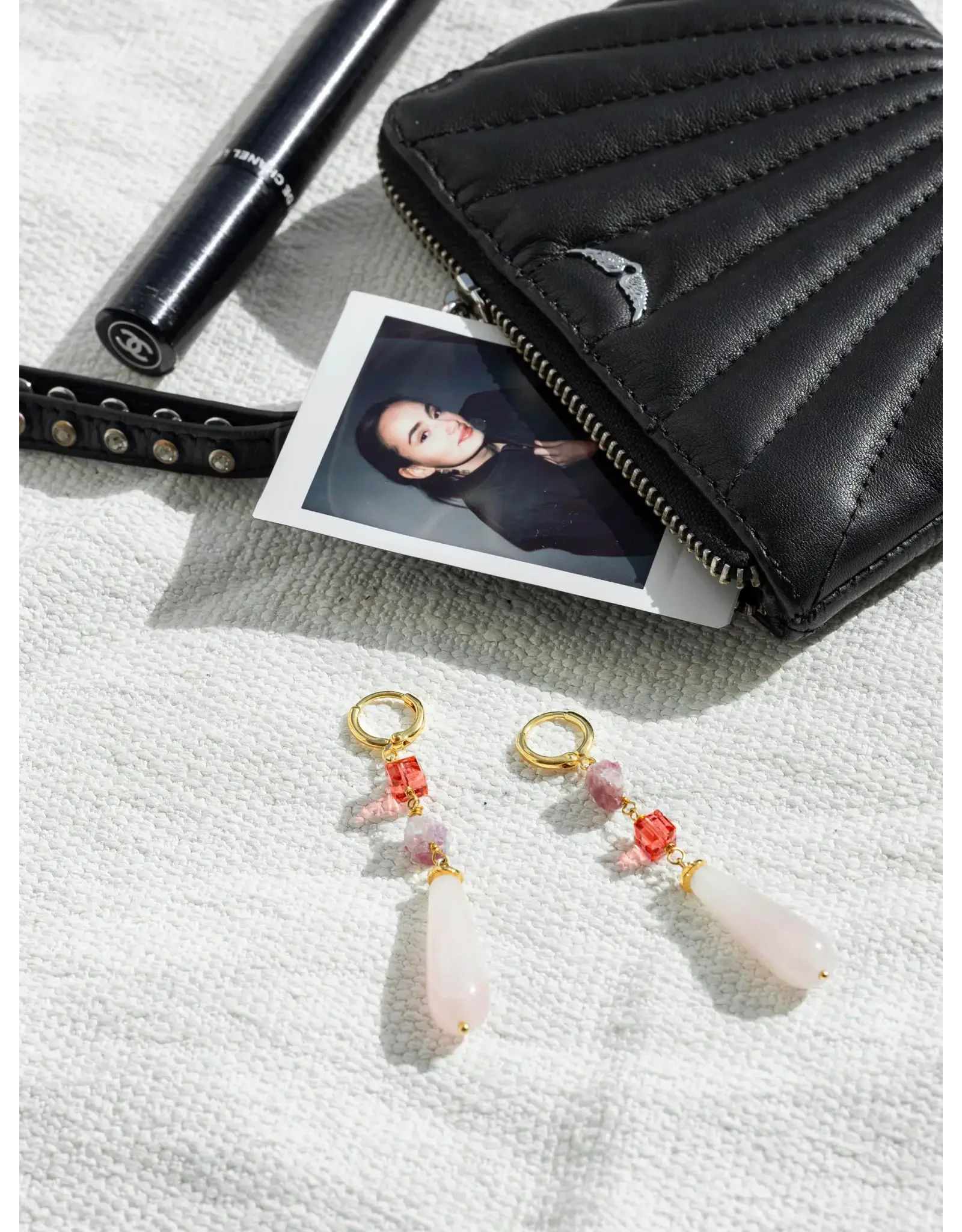 Murielle Perrotti Oorbel MP - Macha - Kristal, Toermalijn en Kwarts - Goud Roze - Sym