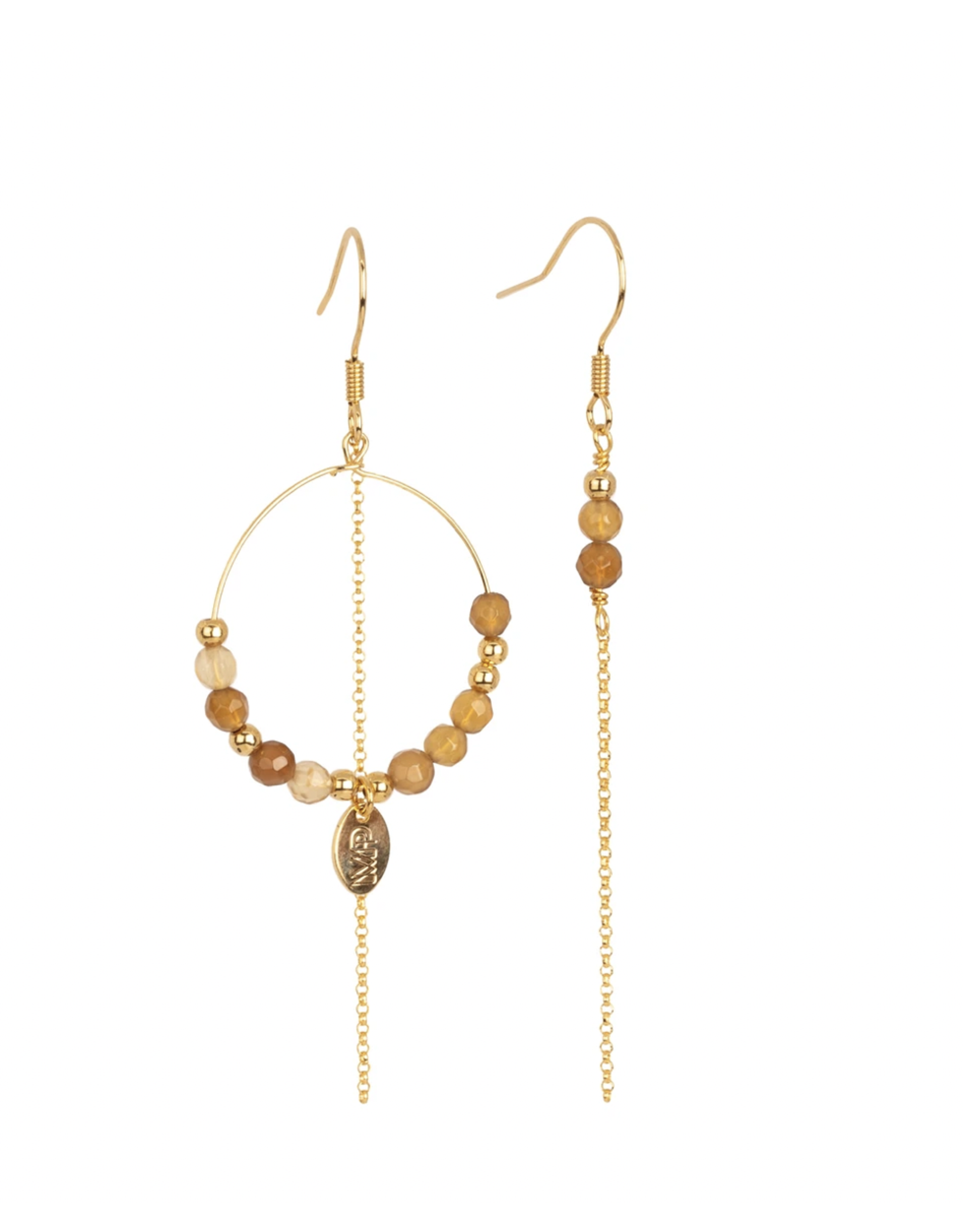 Murielle Perrotti Oorbel MP - Pierre - Creool & Ketting - Goud Caramel - Asym