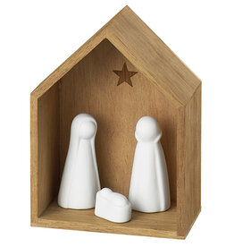 Raeder Kerststal S - Wit Porselein en Hout - 5 x 12 x 9cm