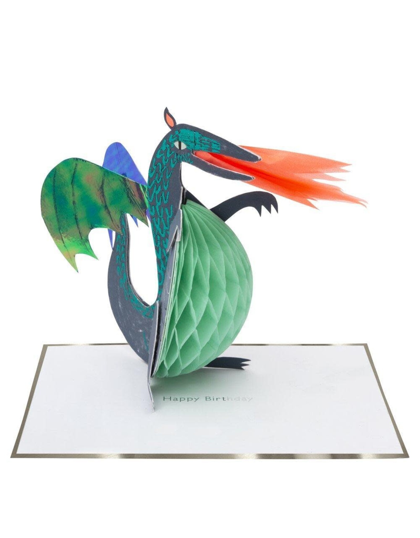 Meri Meri Wenskaart - Dragon - Honeycomb Stand up + Envelop - Happy Birthday