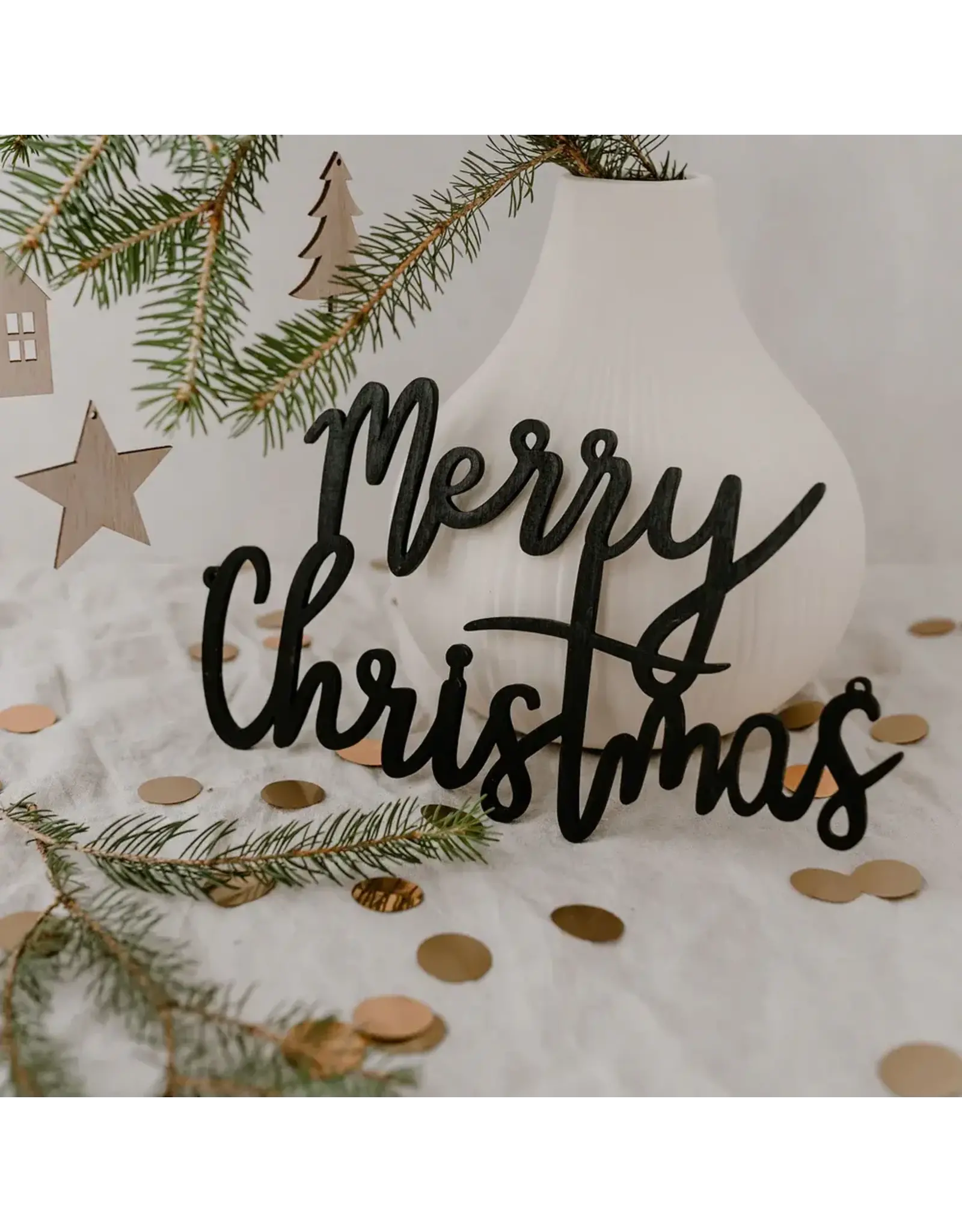 Eulenschnitt Houten letter - Merry Christmas - Zwart - 17 x 30 x 5cm