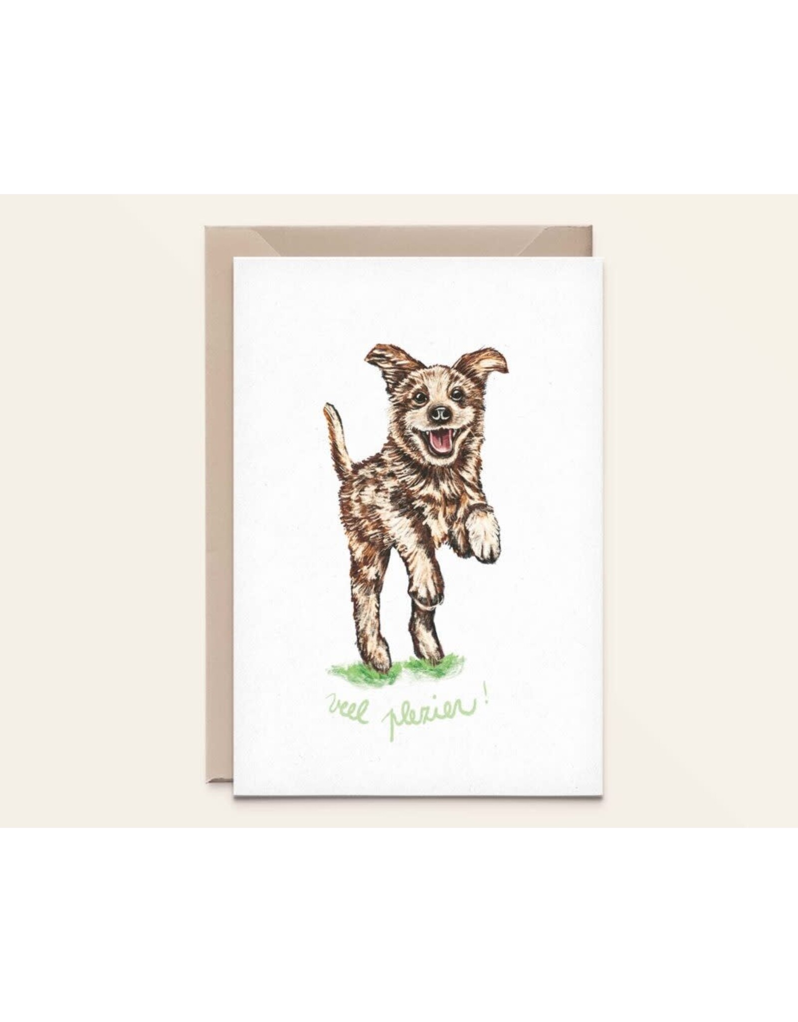 Kathings Wenskaart - Hondje veel plezier - Dubbele kaart + Envelop