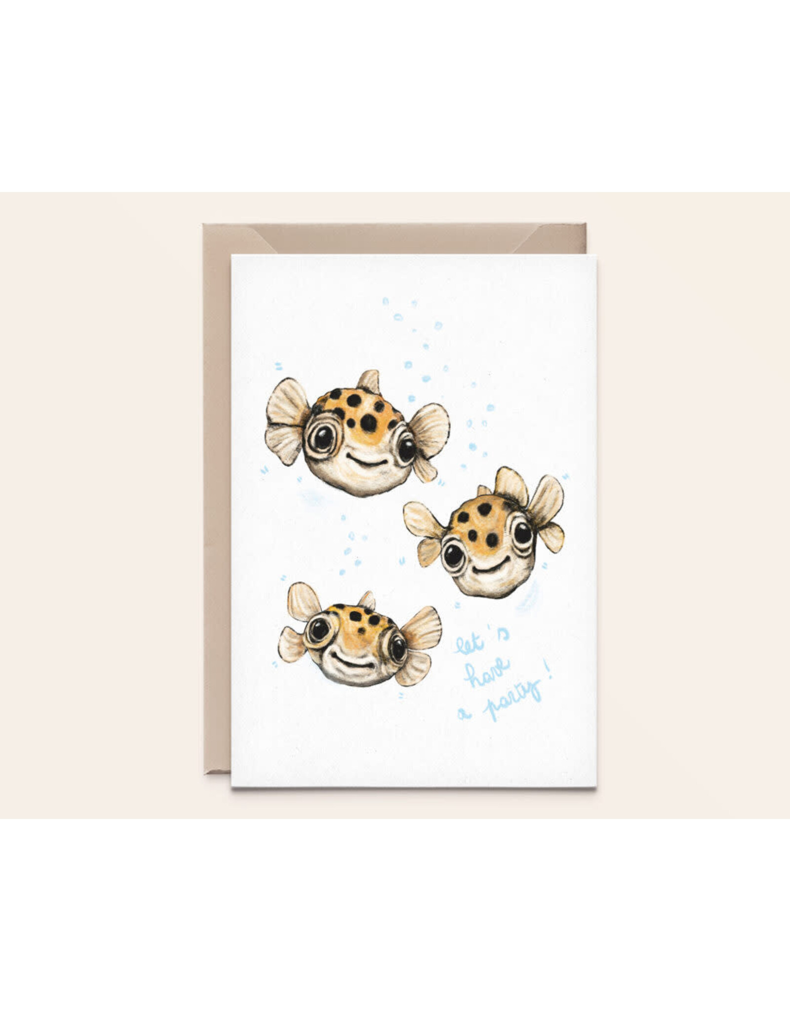 Kathings Wenskaart - Kogelvisjes, blowfish party - Dubbele kaart + Envelop