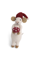 Gry & Sif Witte Muis met Paddenstoel - 12cm