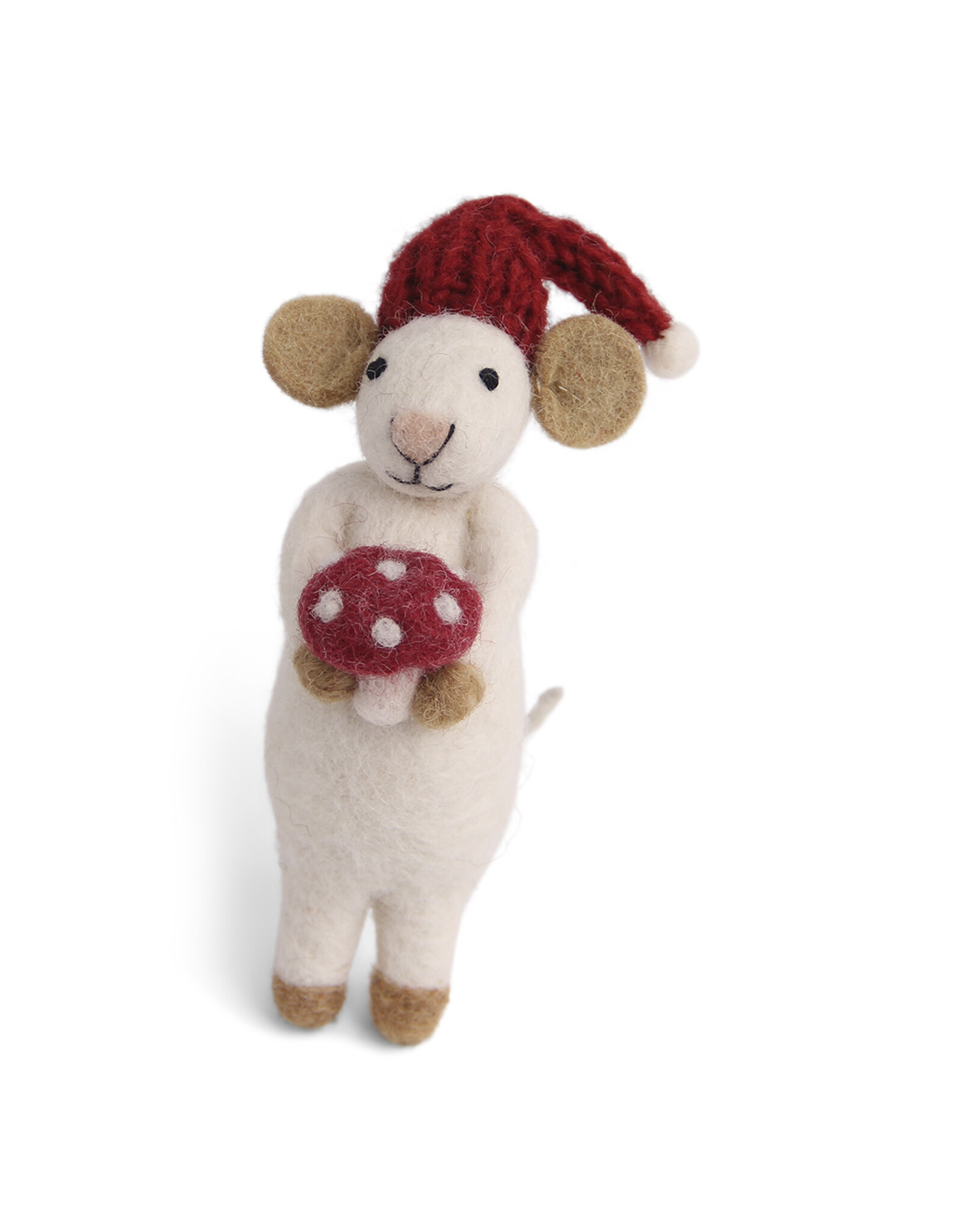 Gry & Sif Witte Muis met Paddenstoel - 12cm