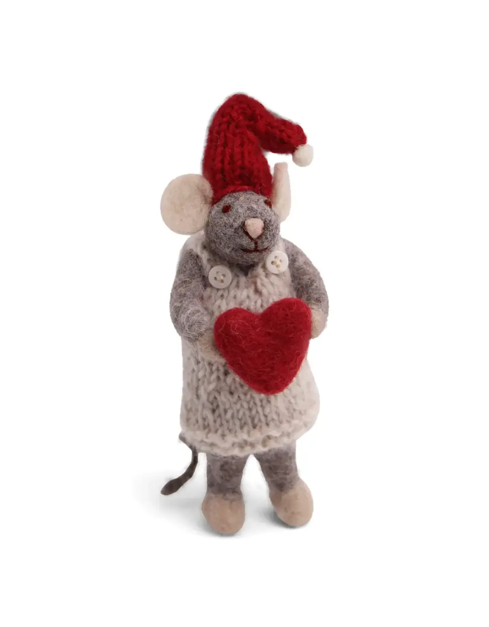 Gry & Sif Grijze Muis Girly met Hartje -  14cm