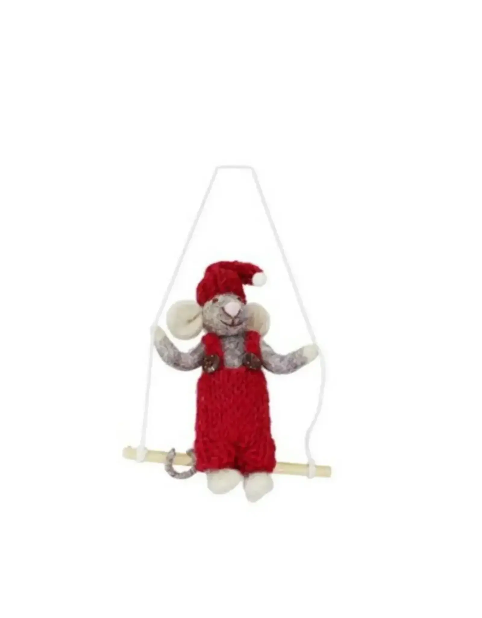 Gry & Sif Grijze Muis - Rode broek op Schommel