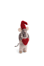 Gry & Sif Grijze Muis Boy met Hartje - 14cm