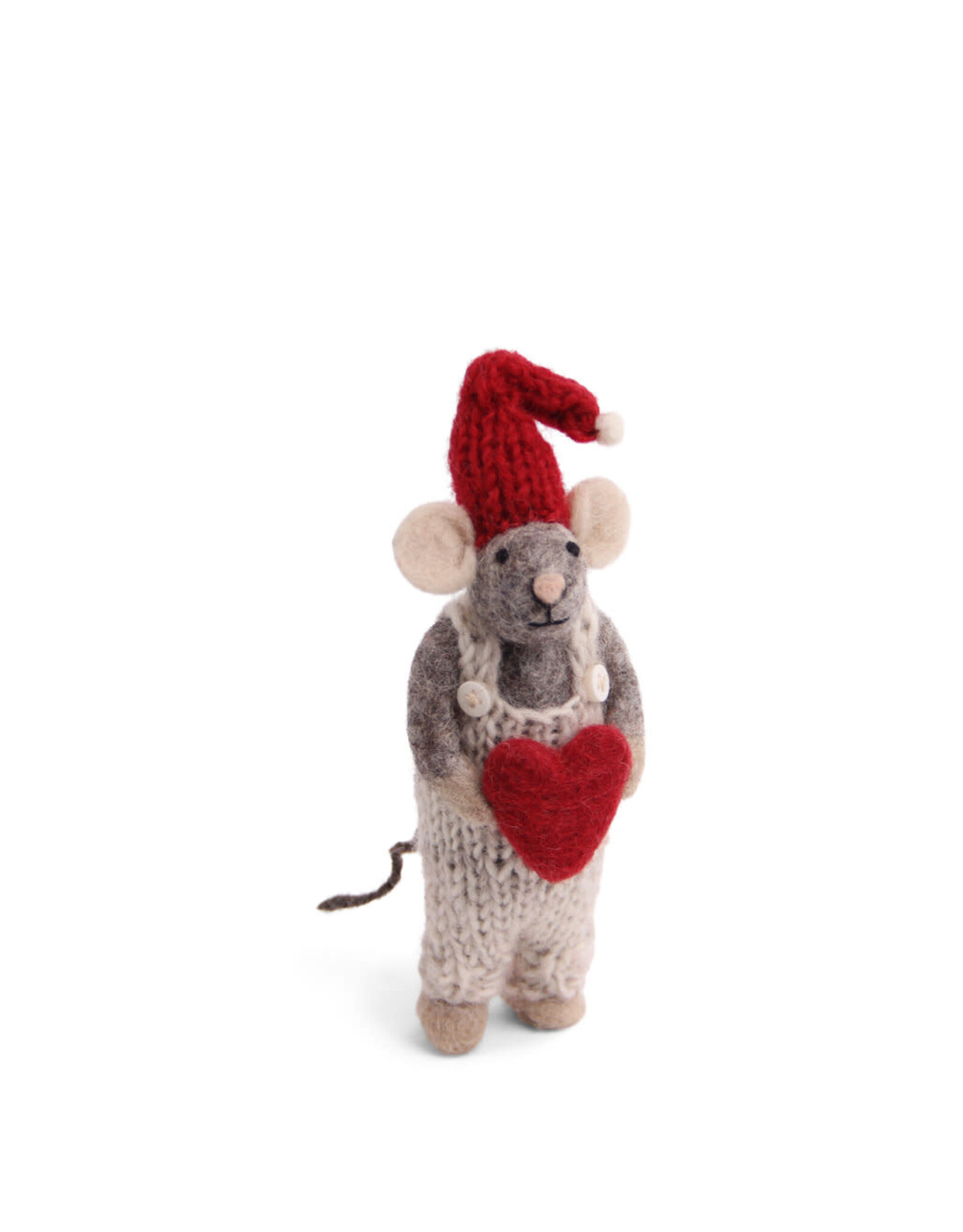 Gry & Sif Grijze Muis Boy met Hartje - 14cm