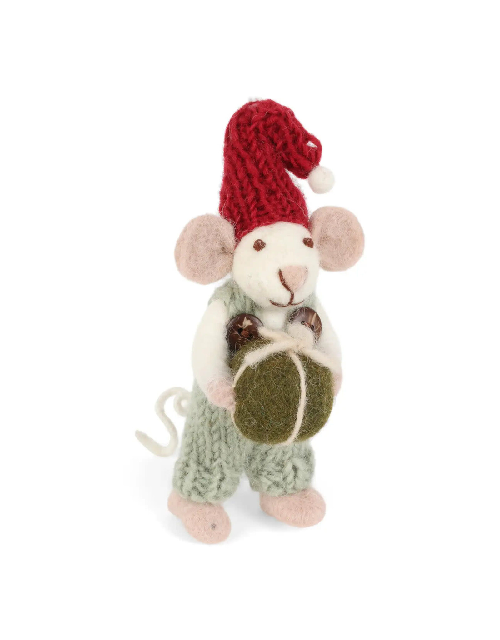 Gry & Sif Witte Muis - Licht groene Broek met Cadeautjes