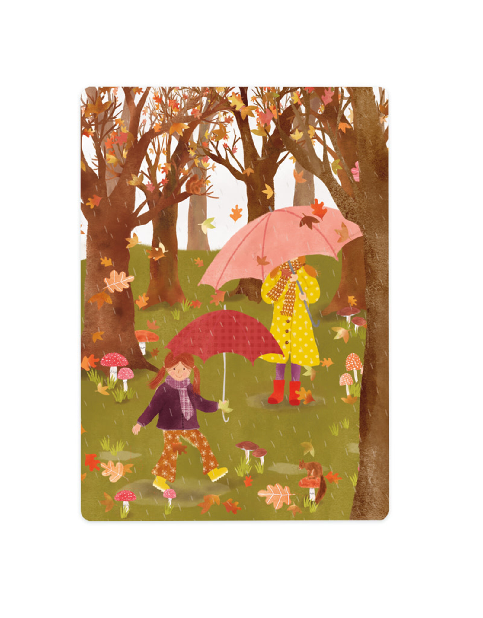 LemonBird Wenskaart - Meisjes met paraplu in 't bos - Postkaart + Envelop