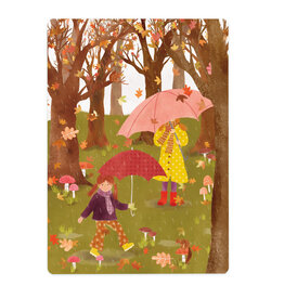 LemonBird Wenskaart - Meisjes met paraplu in 't bos - Postkaart + Envelop