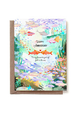 Reddish Design Wenskaart - Happy Fish Anniversary - Dubbele kaart + Envelop