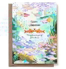Reddish Design Wenskaart - Happy Fish Anniversary - Dubbele kaart + Envelop