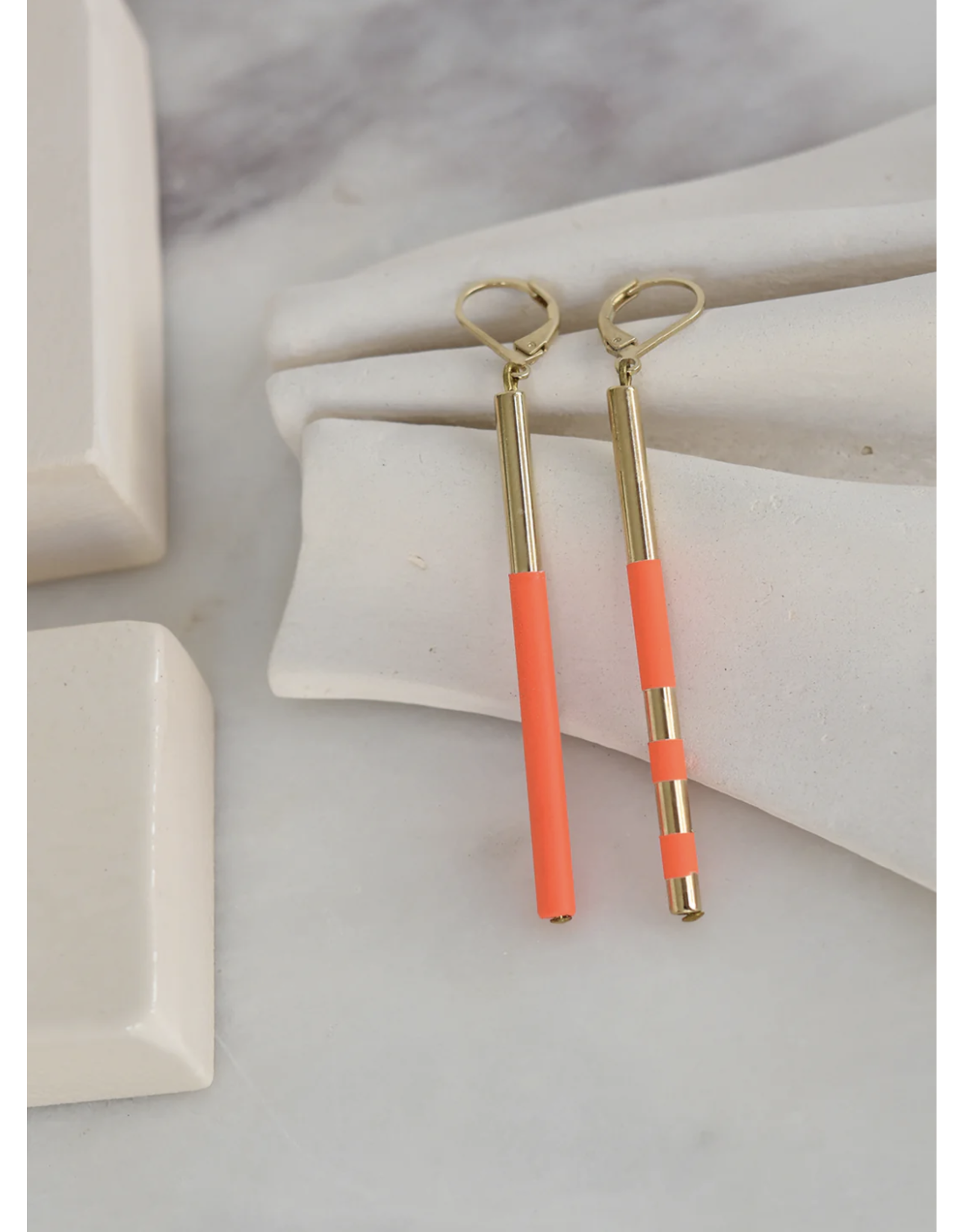 Judith Benita Oorbel Savoy - Tangerine - L 5cm - Messing Verguld 24K