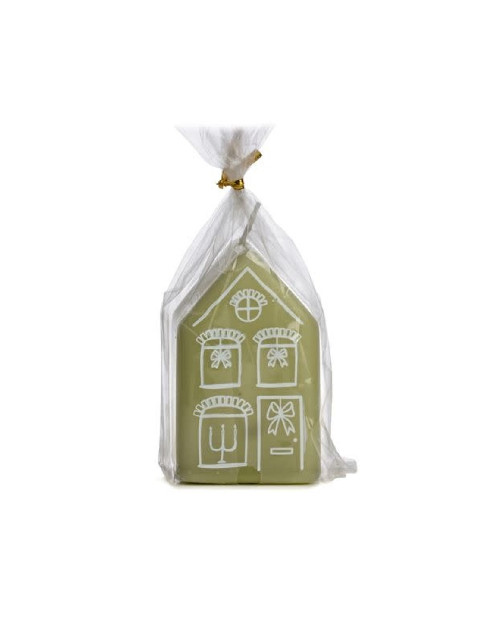 Rustik Lys Kaars - Gingerbread house M - Eucalyptus - 5,5 x9cm