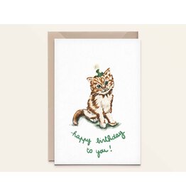 Kathings Wenskaart - Cat Happy Birthday - Dubbele kaart + Envelop