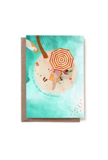 Reddish Design Wenskaart - Beach bday island paradise  - Dubbele kaart + Envelop