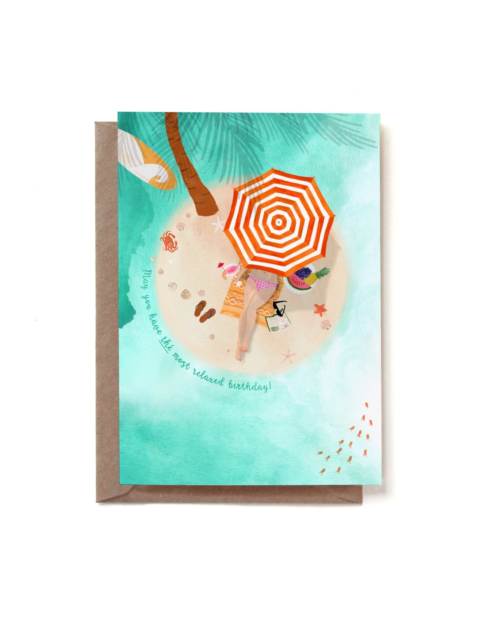 Reddish Design Wenskaart - Beach bday island paradise  - Dubbele kaart + Envelop