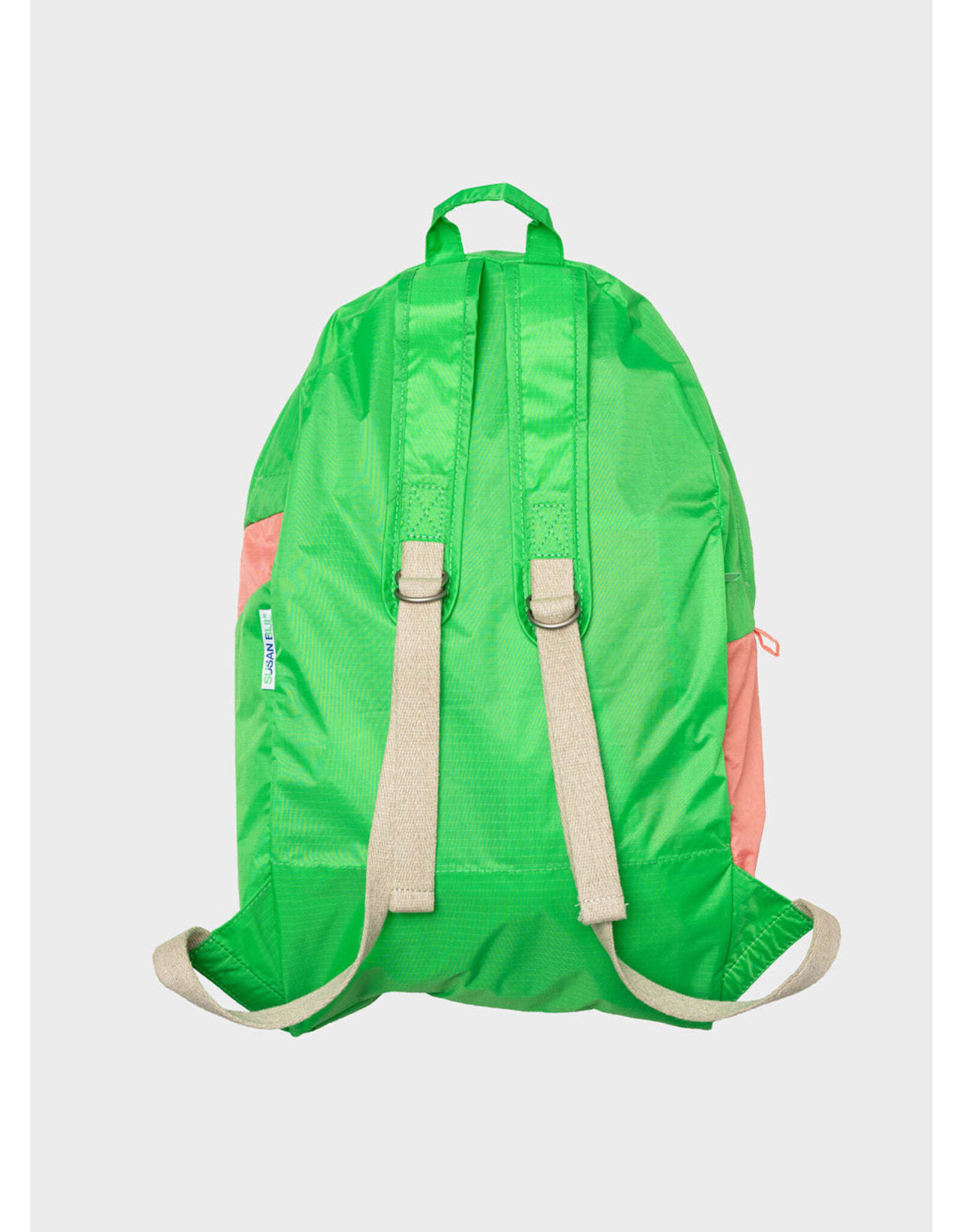 Susan Bijl Foldable Backpack L, Greenscreen & Coral - 54 x 28 x 15 cm