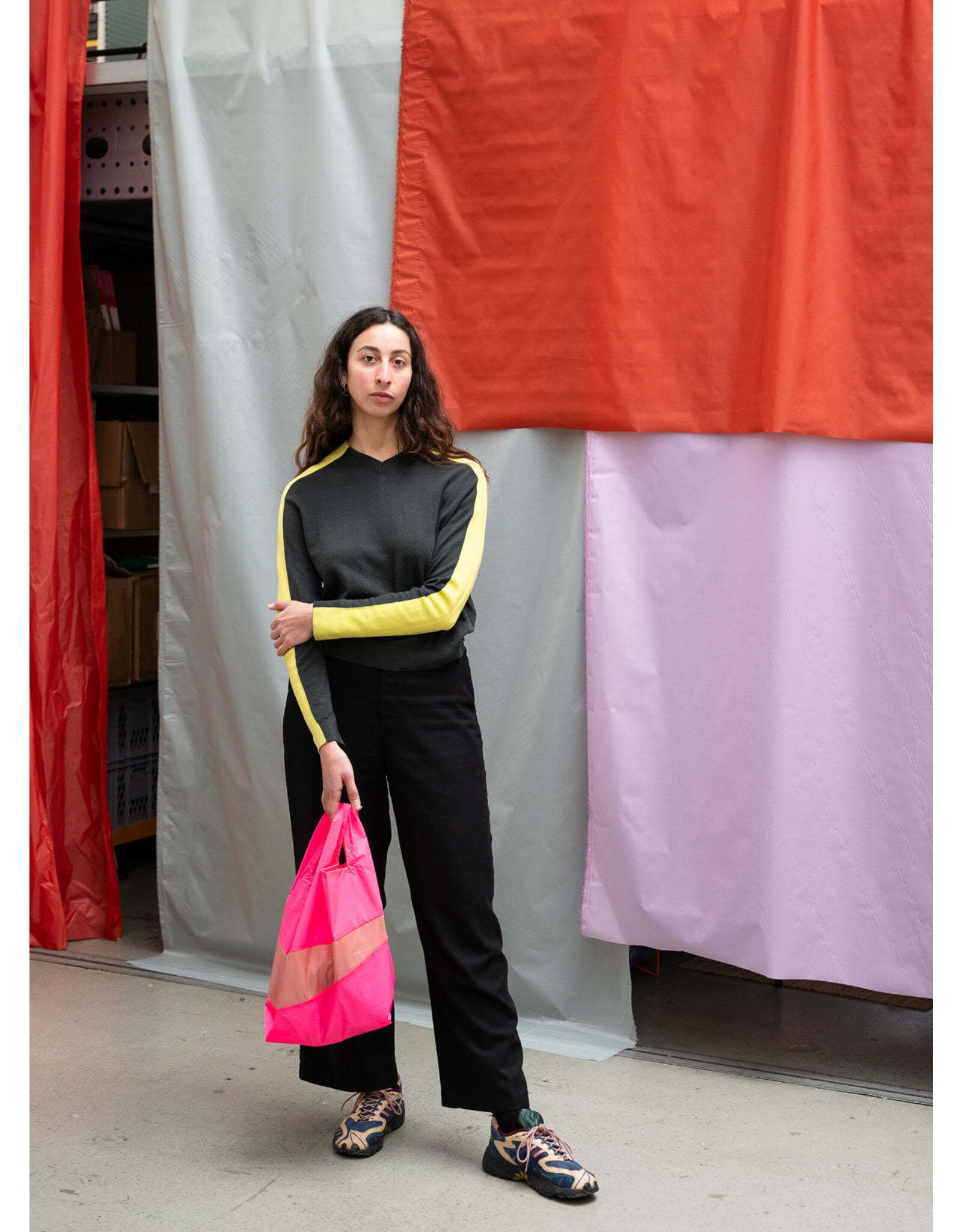 Susan Bijl Shopping bag M, Fluo Pink & Try - 27 x 55 x 18 cm