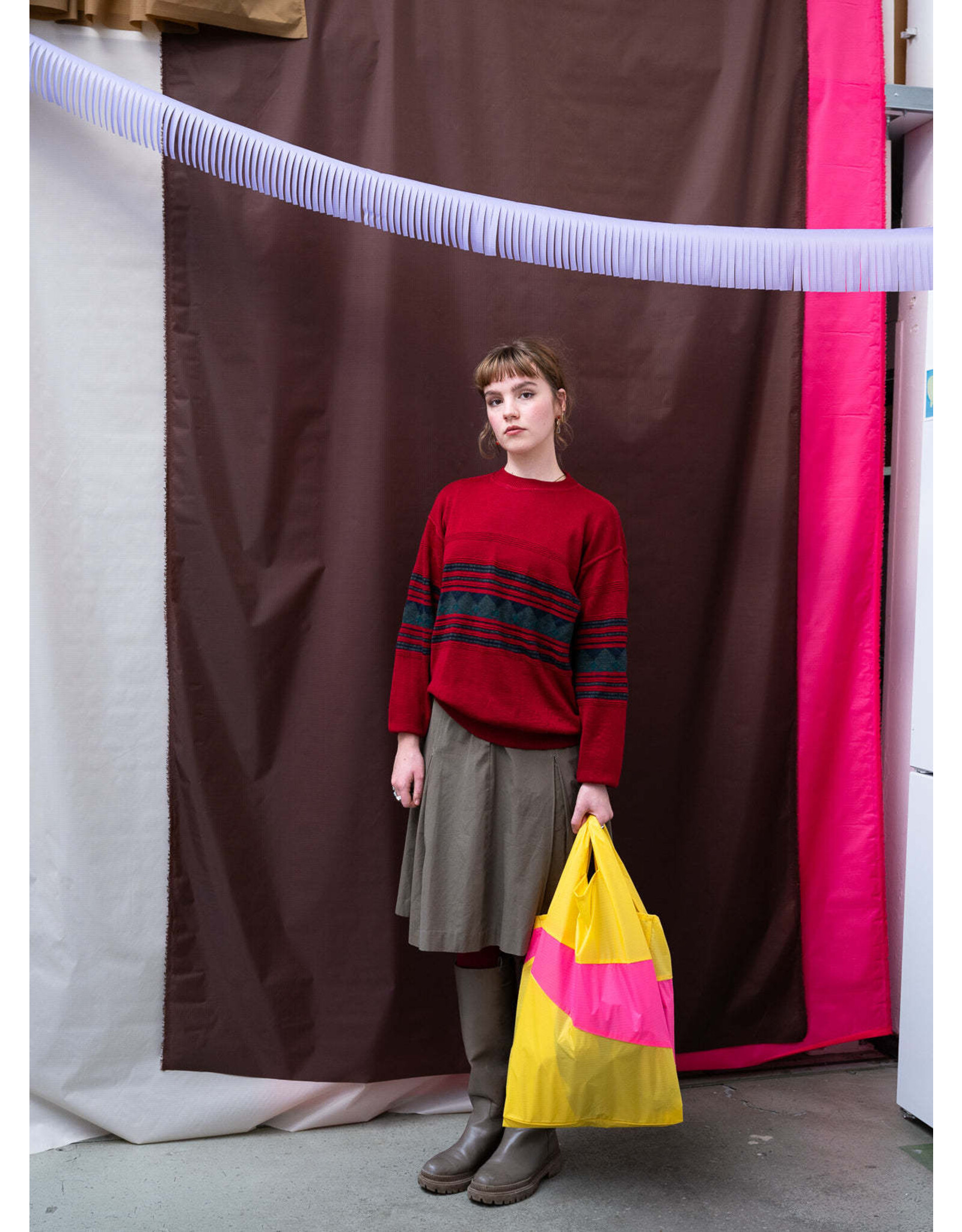 Susan Bijl Shopping bag L, TV Yellow & Fluo Pink - 37,5 x 69 x 34cm