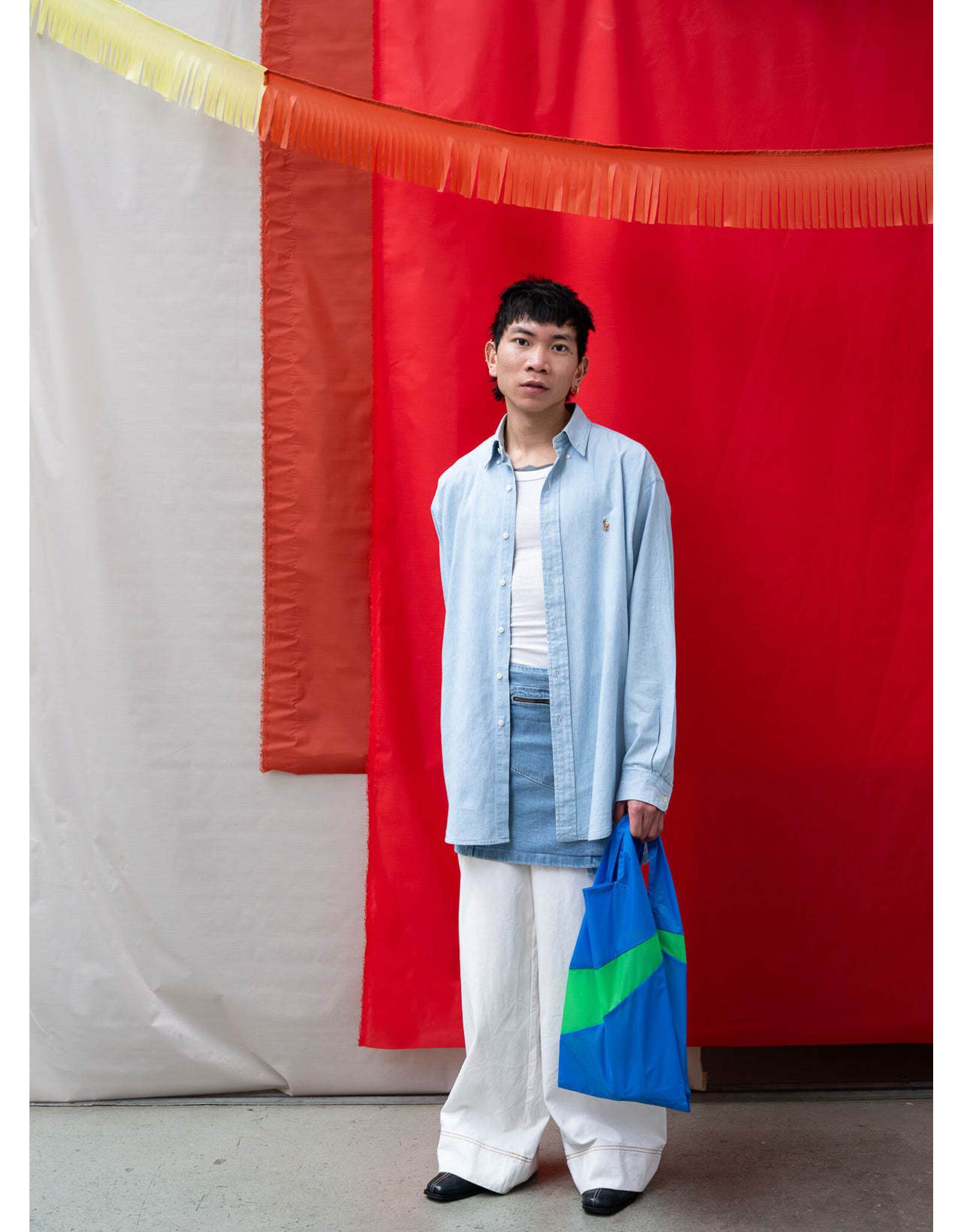 Susan Bijl Shopping bag M, Wave & Greenscreen - 27 x 55 x 18 cm