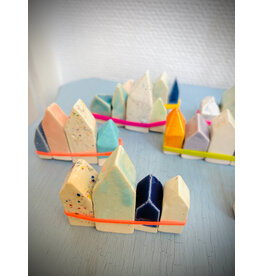 Kesemy design Amsterdamse huisjes - Keramiek - 7cm x 6 cm - Gemengde Kleuren