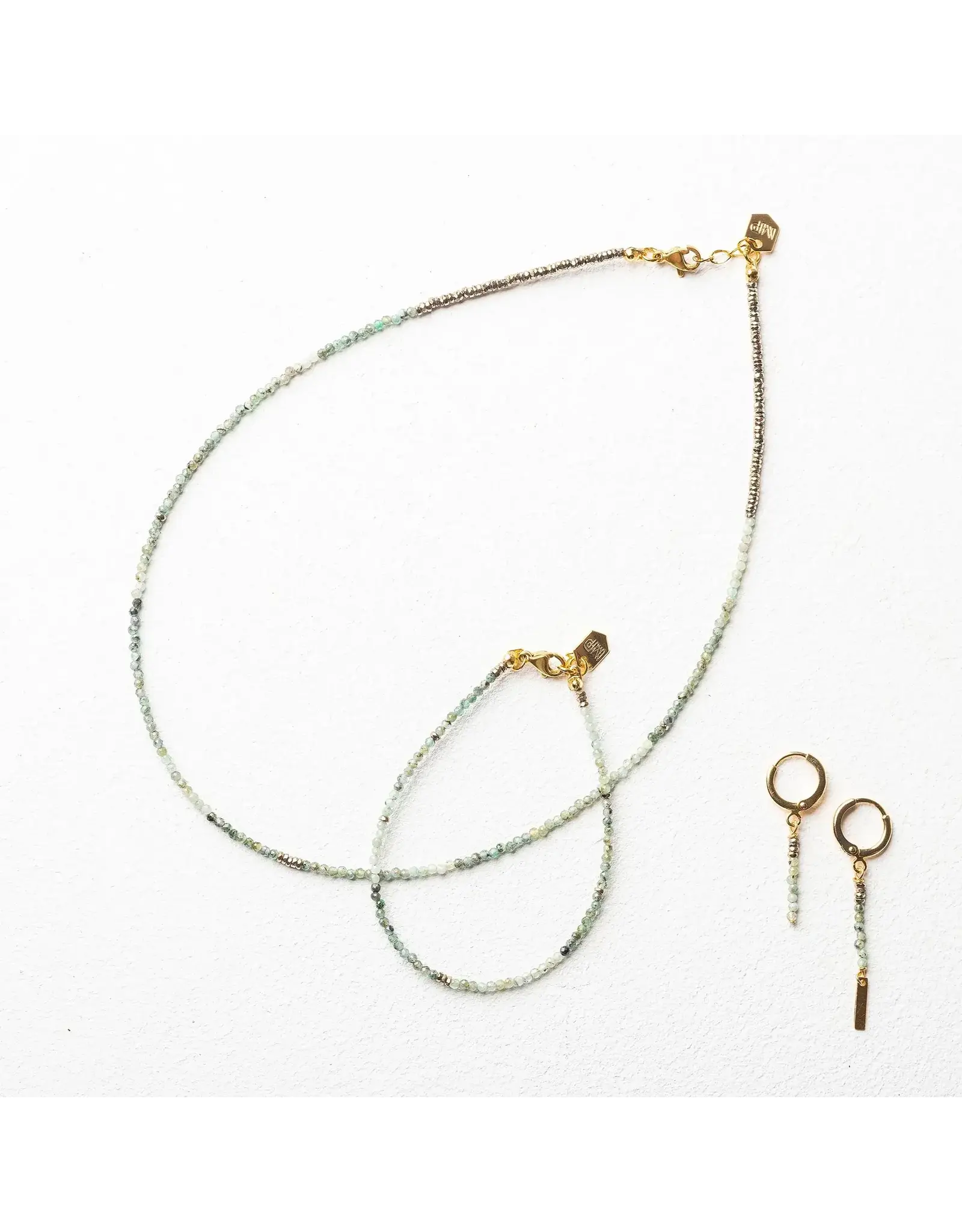 Murielle Perrotti Oorbel MP - OMG, Smaragd, hematiet - Goud - Asym