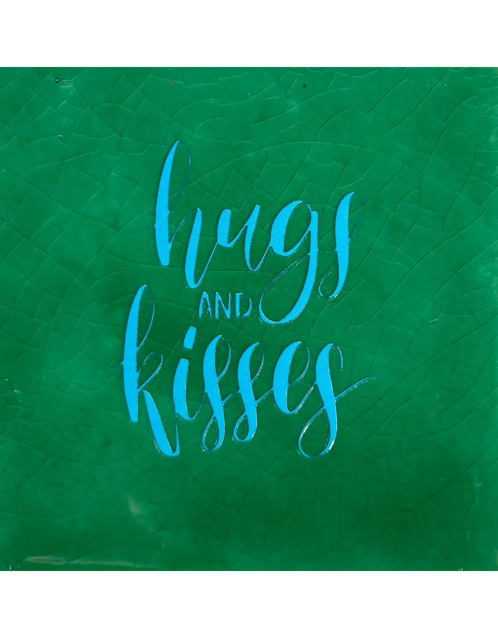 Yett Tegeltje - Hugs & Kisses, Hardgroen/Blauw - 10x10