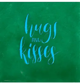 Yett Tegeltje - Hugs & Kisses, Hardgroen/Blauw - 10x10