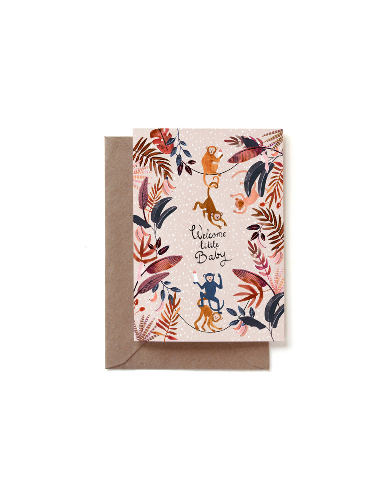 Reddish Design Wenskaart - New Baby Monkey - Dubbele kaart + Envelop