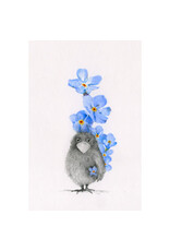 Lieve Claesen Wenskaart - Pietevogel Vergeet-me-nietjes - Dubbele kaart + Envelop