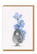 Lieve Claesen Wenskaart - Pietevogel Vergeet-me-nietjes - Dubbele kaart + Envelop