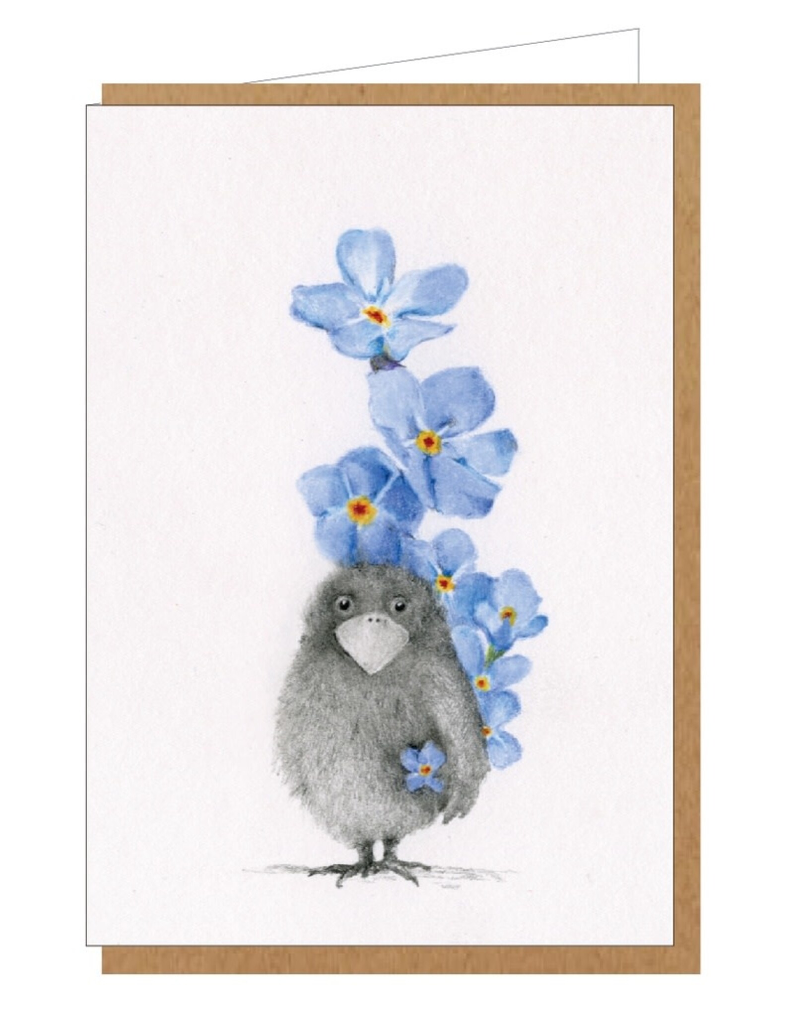 Lieve Claesen Wenskaart - Pietevogel Vergeet-me-nietjes - Dubbele kaart + Envelop