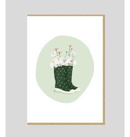 Josefien Wenskaart - Regenbotjes met Bloemen - Dubbele kaart + Envelop