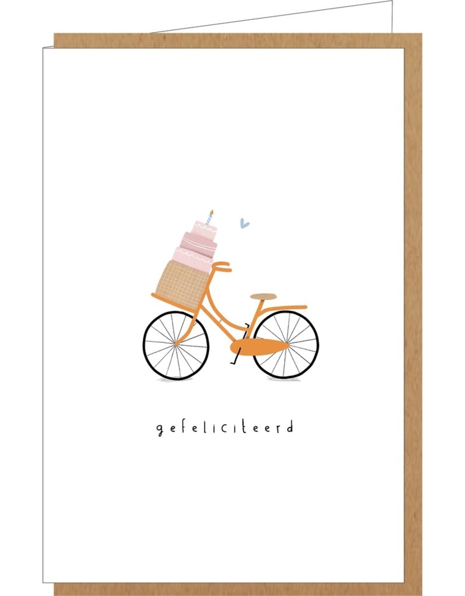 Klein liefs Wenskaart - Fiets, Gefeliciteerd - Dubbele kaart + Envelop