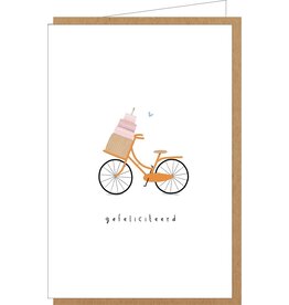 Klein liefs Wenskaart - Fiets, Gefeliciteerd - Dubbele kaart + Envelop
