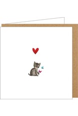 Yon Wenskaart - Katje met Vlindertjes - Dubbele kaart + Envelop