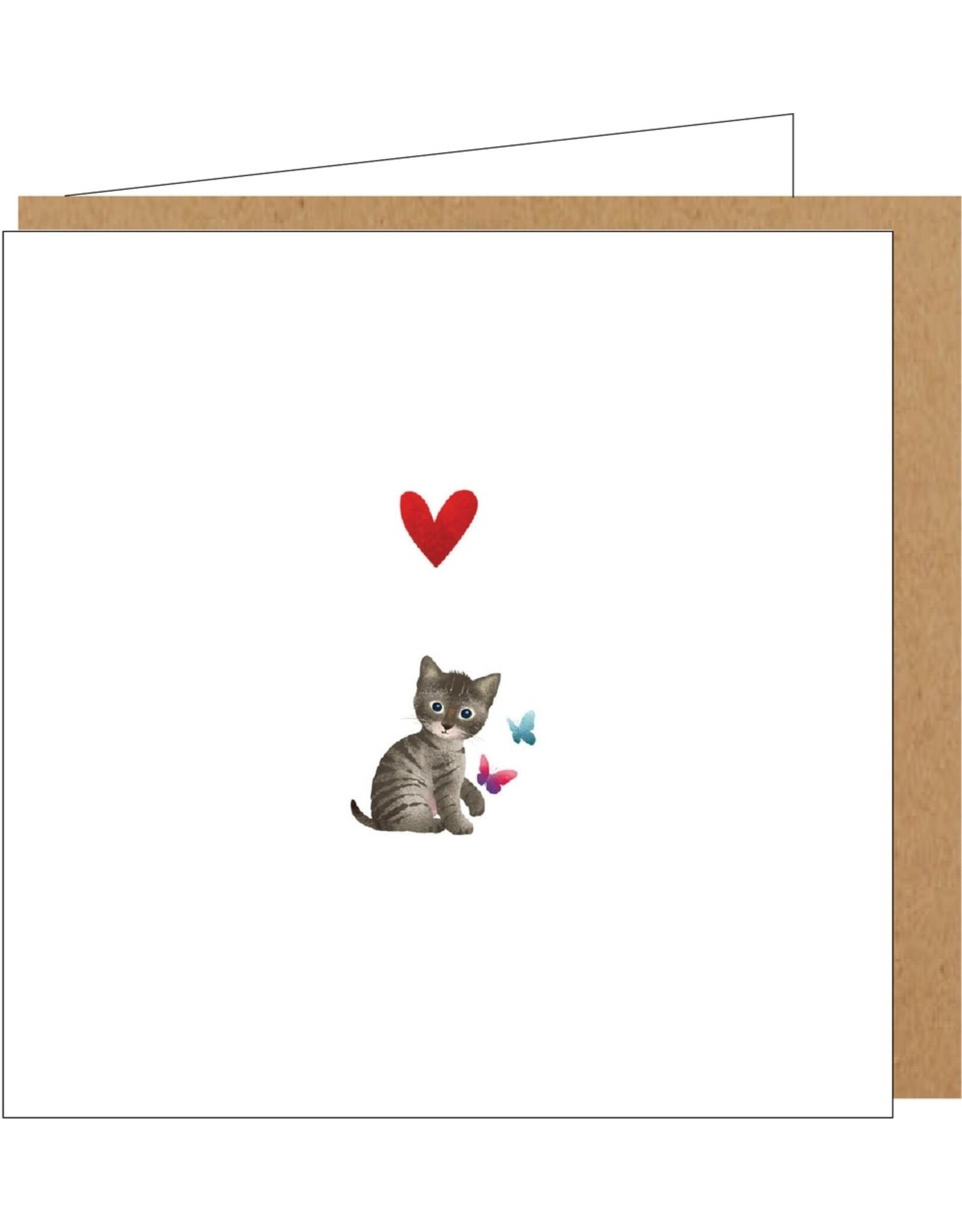 Yon Wenskaart - Katje met Vlindertjes - Dubbele kaart + Envelop