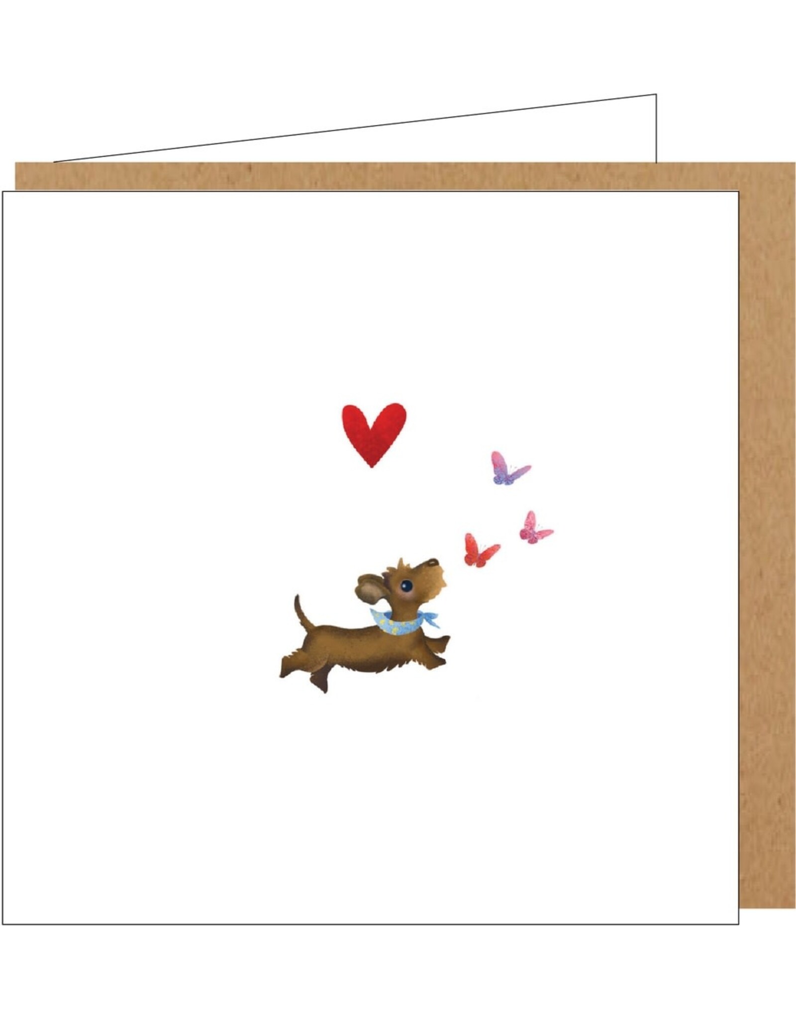 Yon Wenskaart - Teckel met Vlindertjes - Dubbele kaart + Envelop