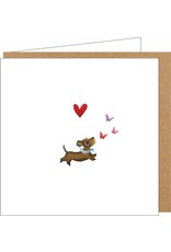 Yon Wenskaart - Teckel met Vlindertjes - Dubbele kaart + Envelop