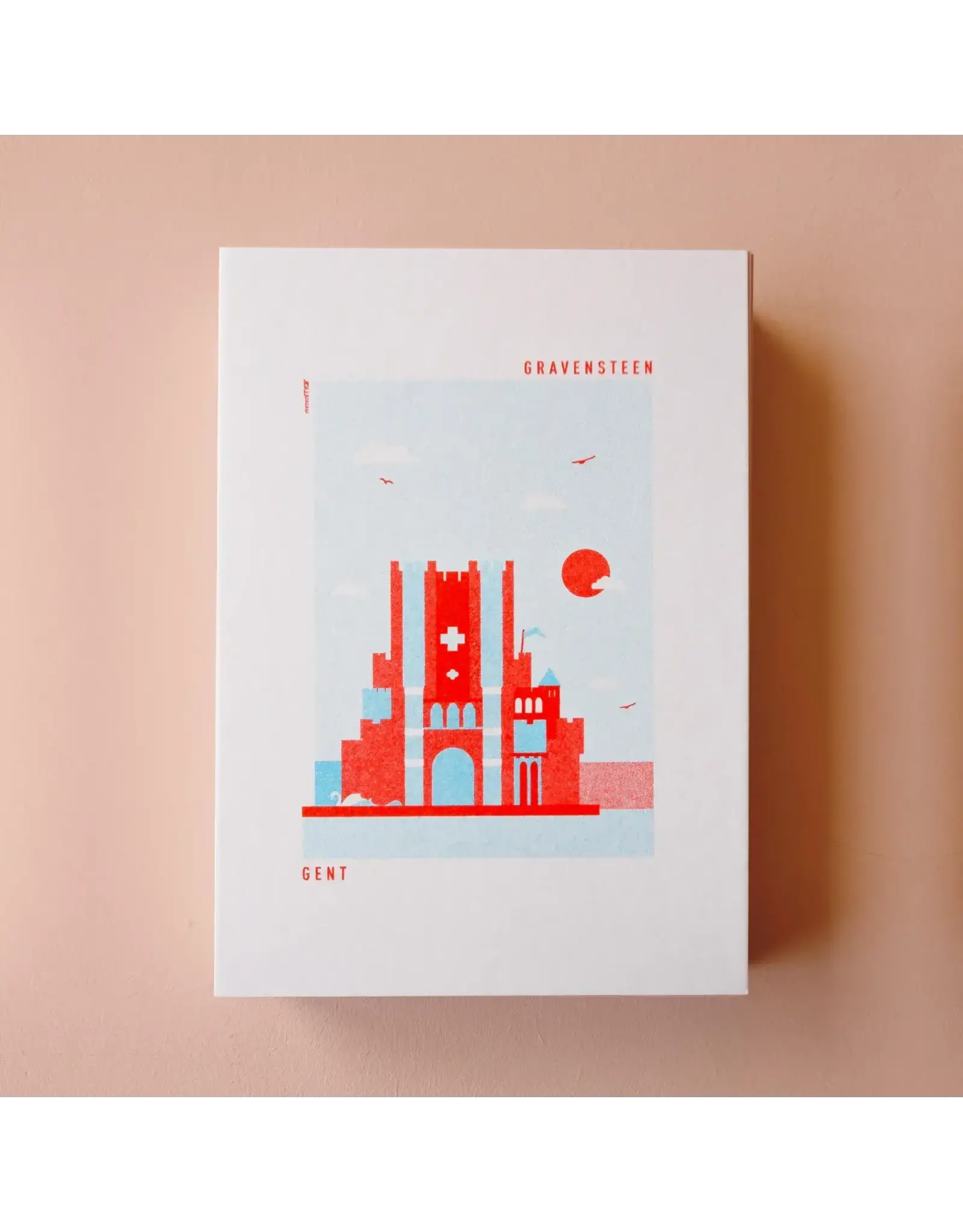 mmmMar Wenskaart - Gravensteen, Aqua/Rood Riso - Postkaart + Envelop